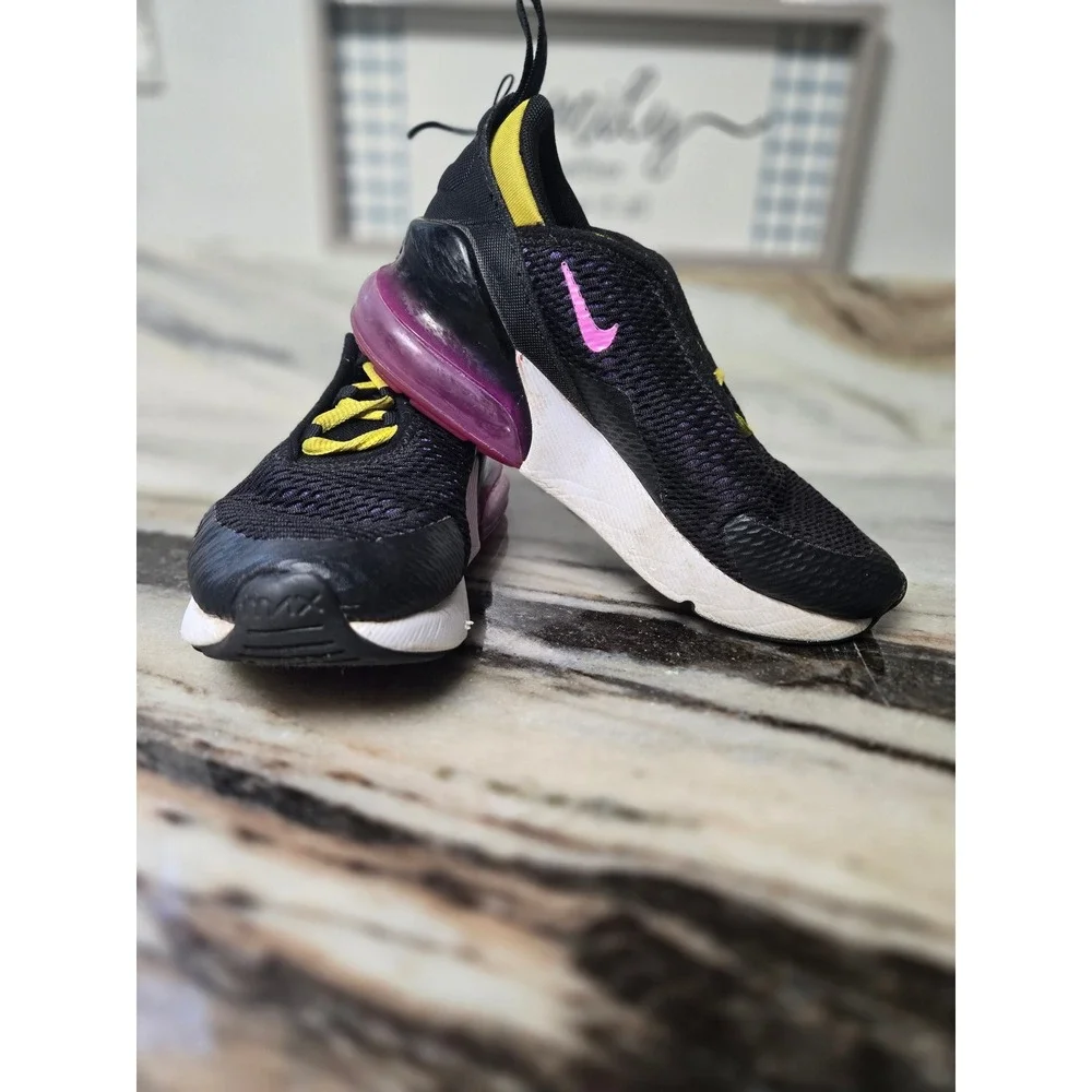 Nike Air Max 270 Kids 13C Black Hyper Violet Yellow Sneakers AO2372-005